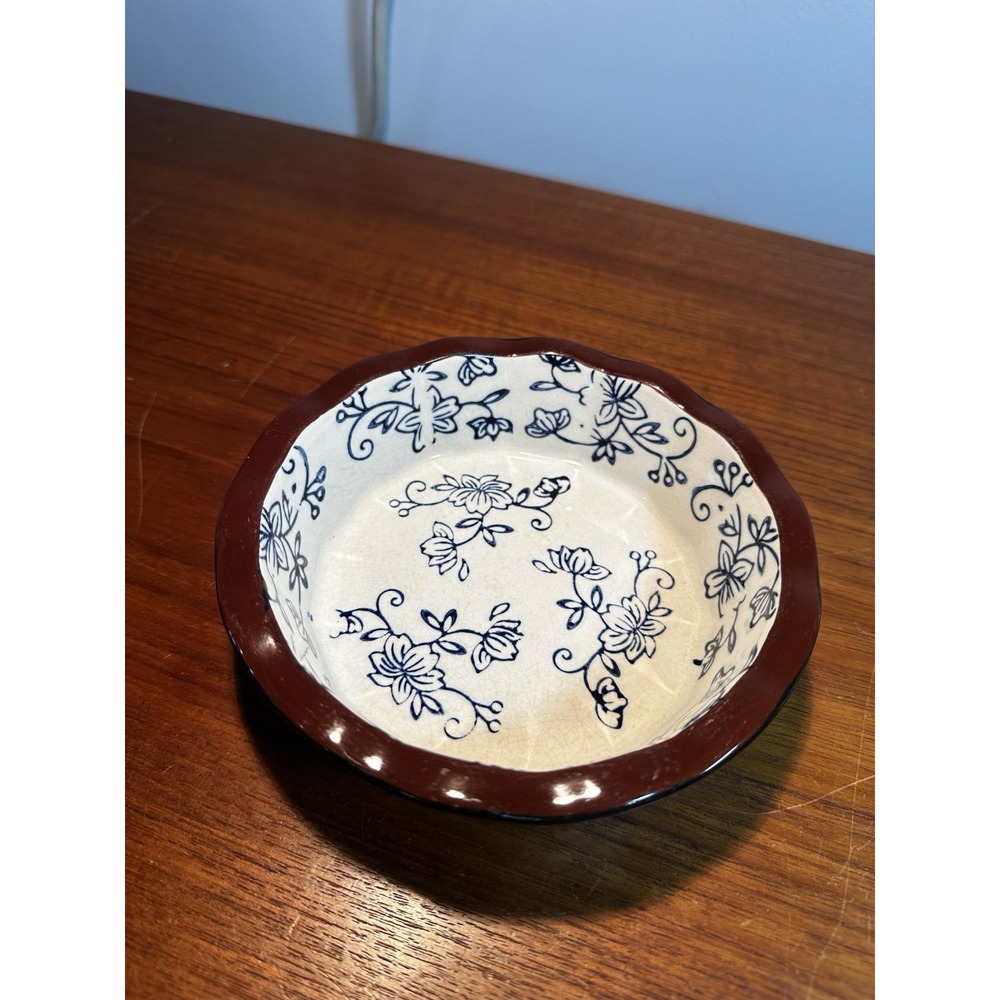 Temptations Floral Lace Cobalt Blue Round 5" Diameter Ovenware bowl flared rim